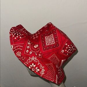Vintage late‎ 60s/early 70s red, white & black bandanna print Bucket/Flop Hat